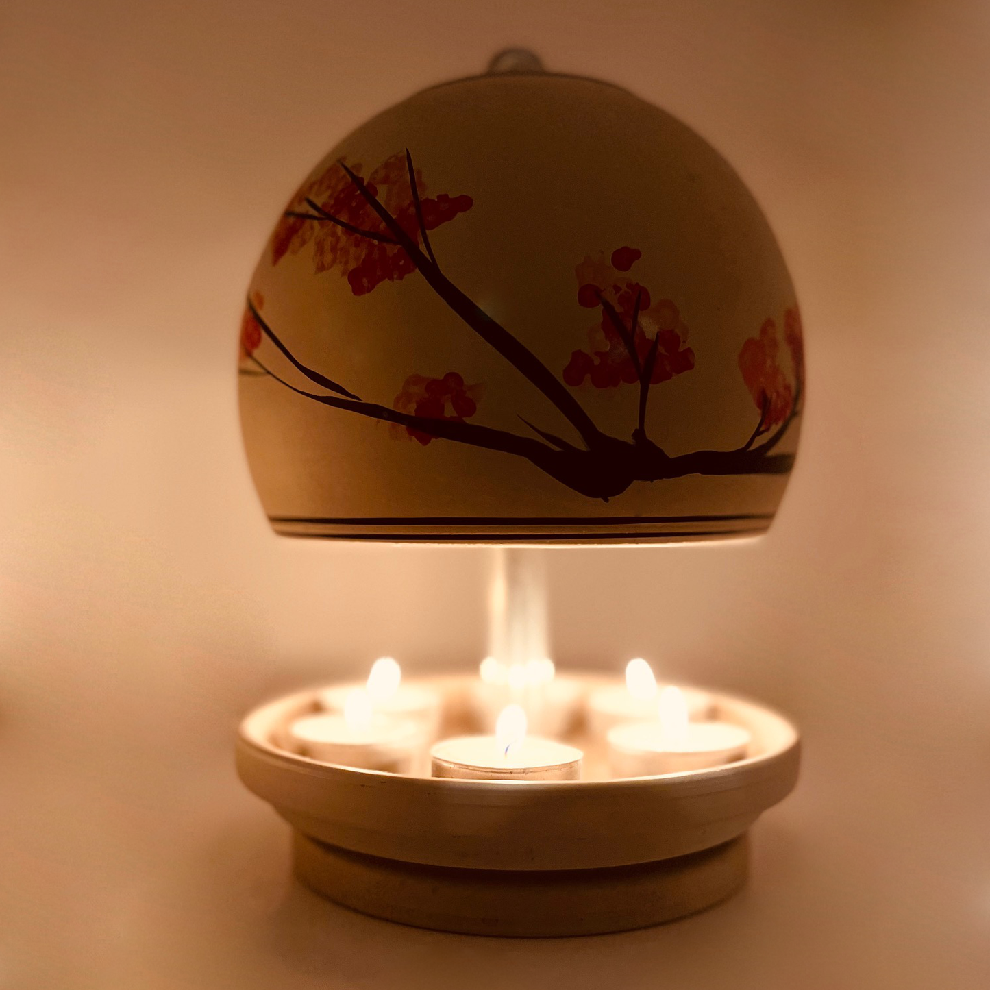 Teelichtlampe HP-TLO Kreativ Blütenträume HANDBEMALT Granit Bushido Kirschblüte 3er-Set Trio
