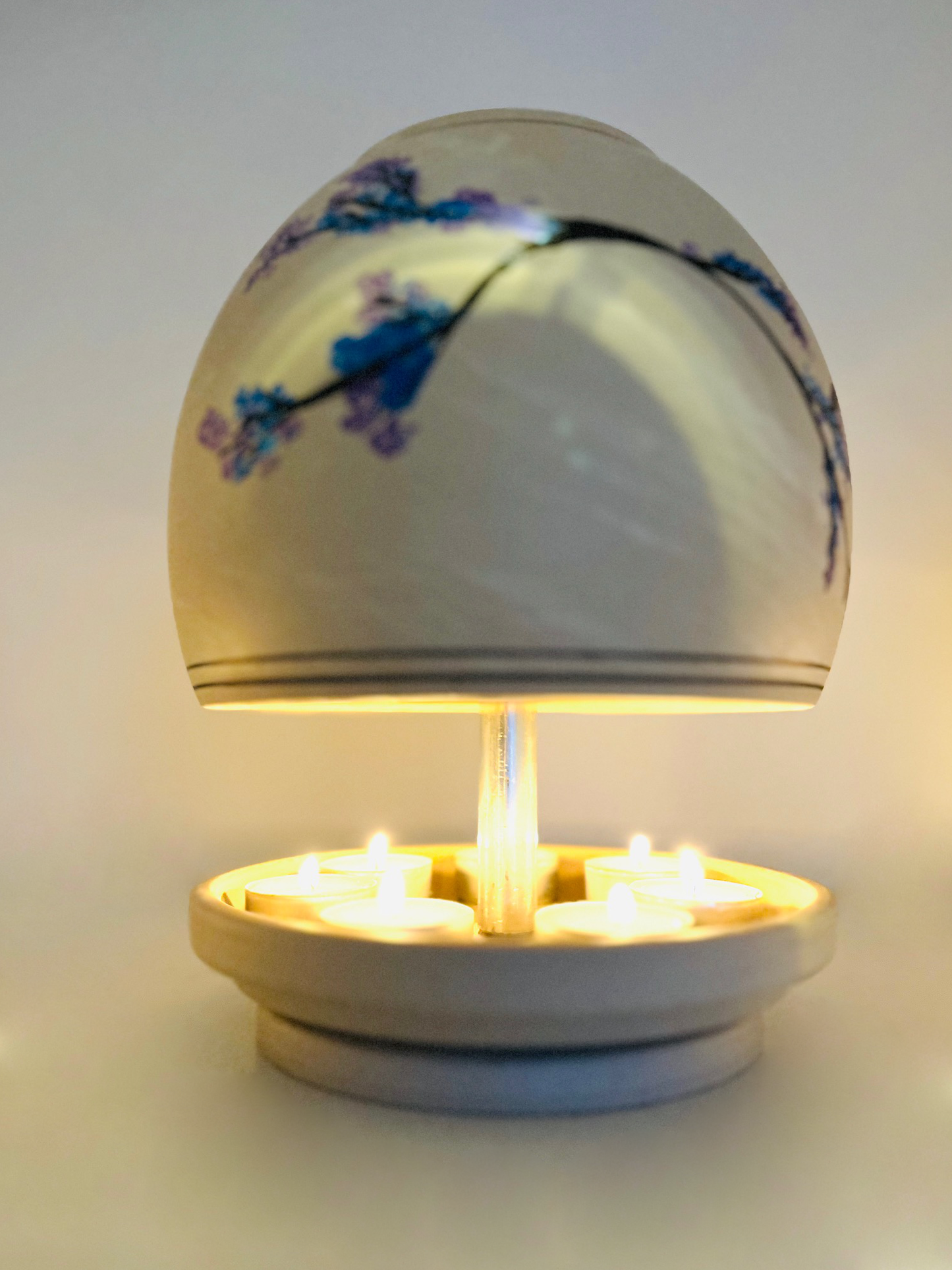 Teelichtlampe HP-TLO Kreativ Blütenträume HANDBEMALT Granit Blauer Flieder XXL 7 Teelichter