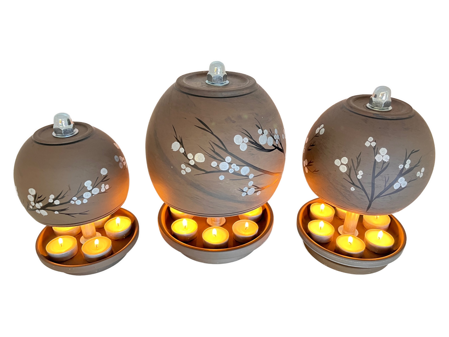KREATIV-SERIE - Blütenträume: Teelichtlampen - BASALT, HANDBEMALT Motiv Baumwolle 3er-Set Trio