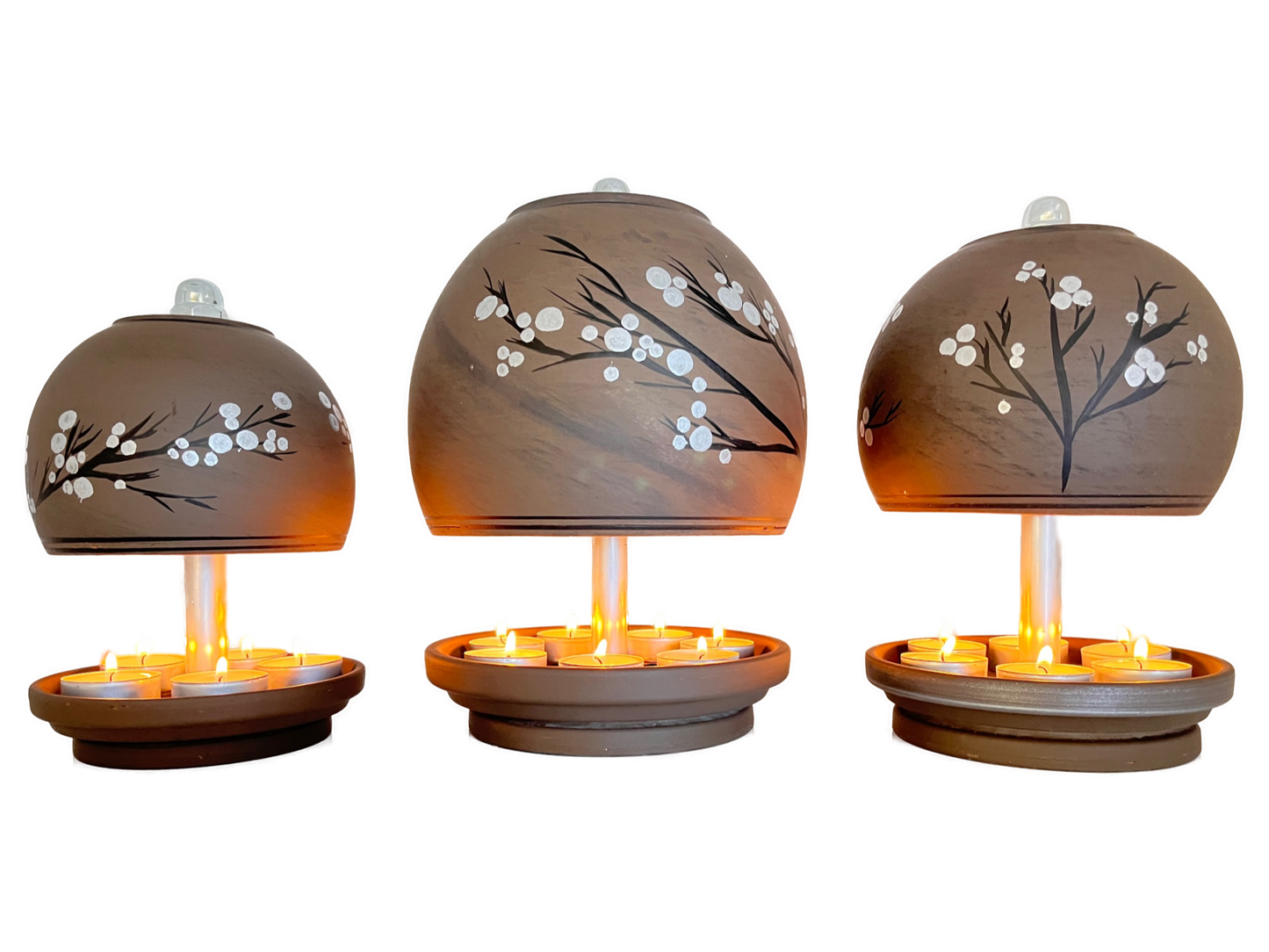 KREATIV-SERIE - Blütenträume: Teelichtlampen - BASALT, HANDBEMALT Motiv Baumwolle 3er-Set Trio