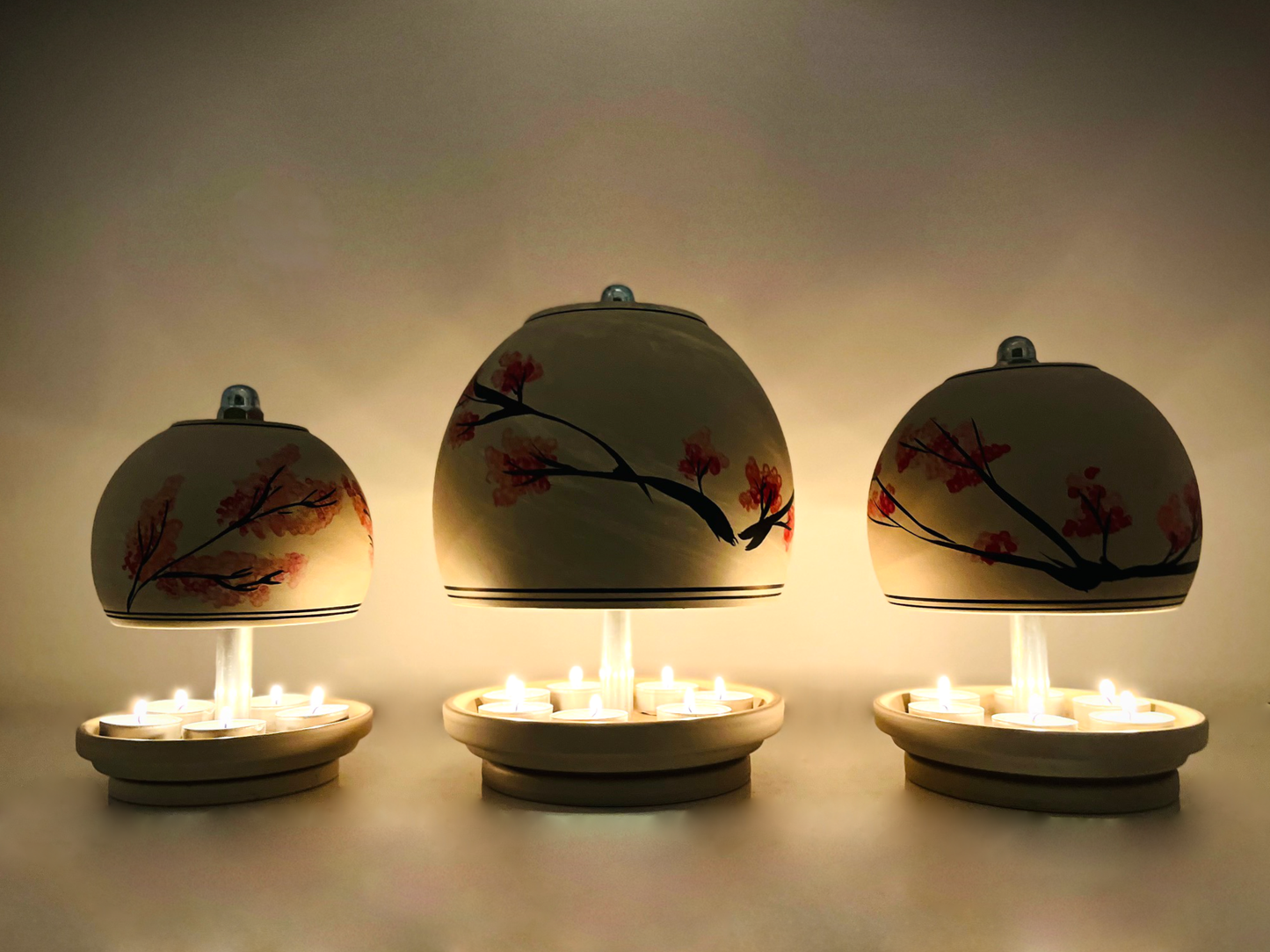 Teelichtlampe HP-TLO Kreativ Blütenträume HANDBEMALT Granit Bushido Kirschblüte 3er-Set Trio