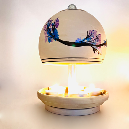 Teelichtlampe HP-TLO Kreativ Blütenträume HANDBEMALT Granit Blauer Flieder L 5 Teelichter