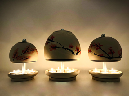 Teelichtlampe HP-TLO Kreativ Blütenträume HANDBEMALT Granit Bushido Kirschblüte L 5 Teelichter