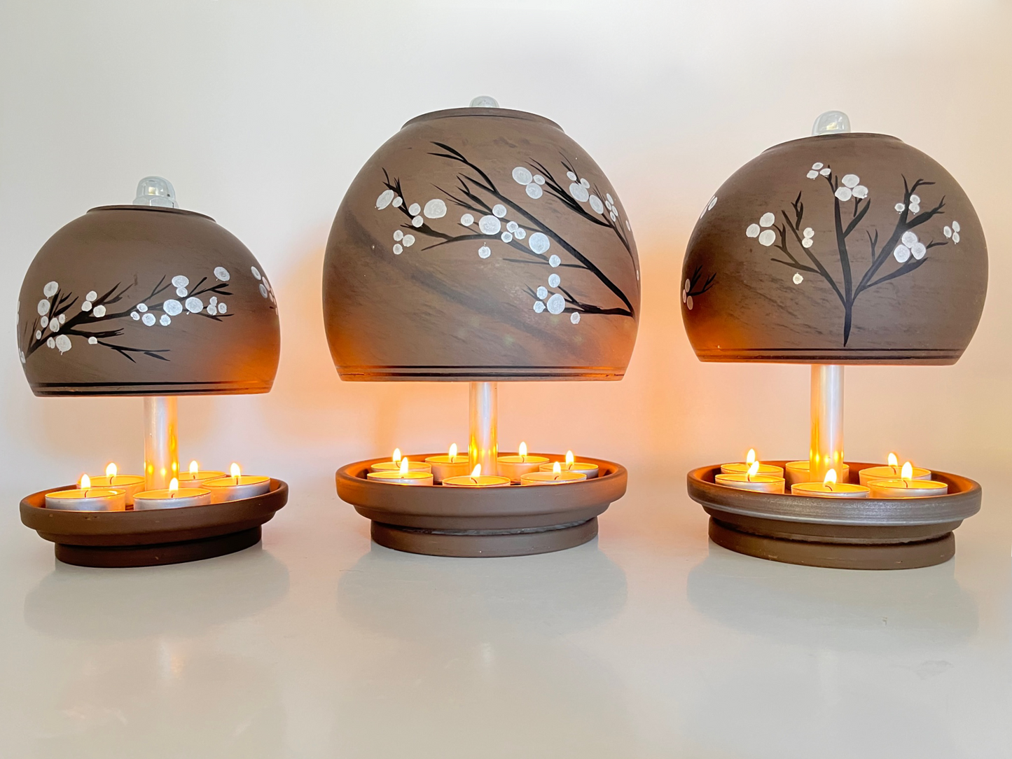 Teelichtlampe HP-TLO Kreativ Blütenträume HANDBEMALT Black Baumwolle 3er-Set Trio