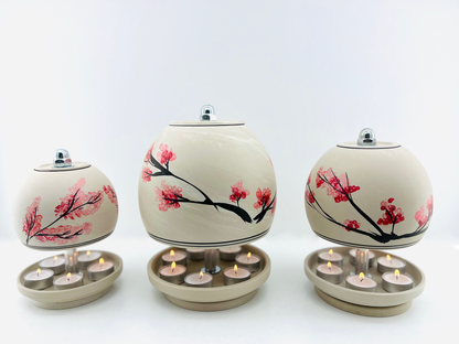 Teelichtlampe HP-TLO Kreativ Blütenträume HANDBEMALT Granit Bushido Kirschblüte XXL 7 Teelichter