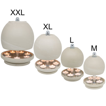 HP-TLO-Serie-K-W-Quattro, Teelichtofen / Teelichtlampe, brandneue, sanfte Kugelformen aus weißem Granit. Ein Traum in weiß ...