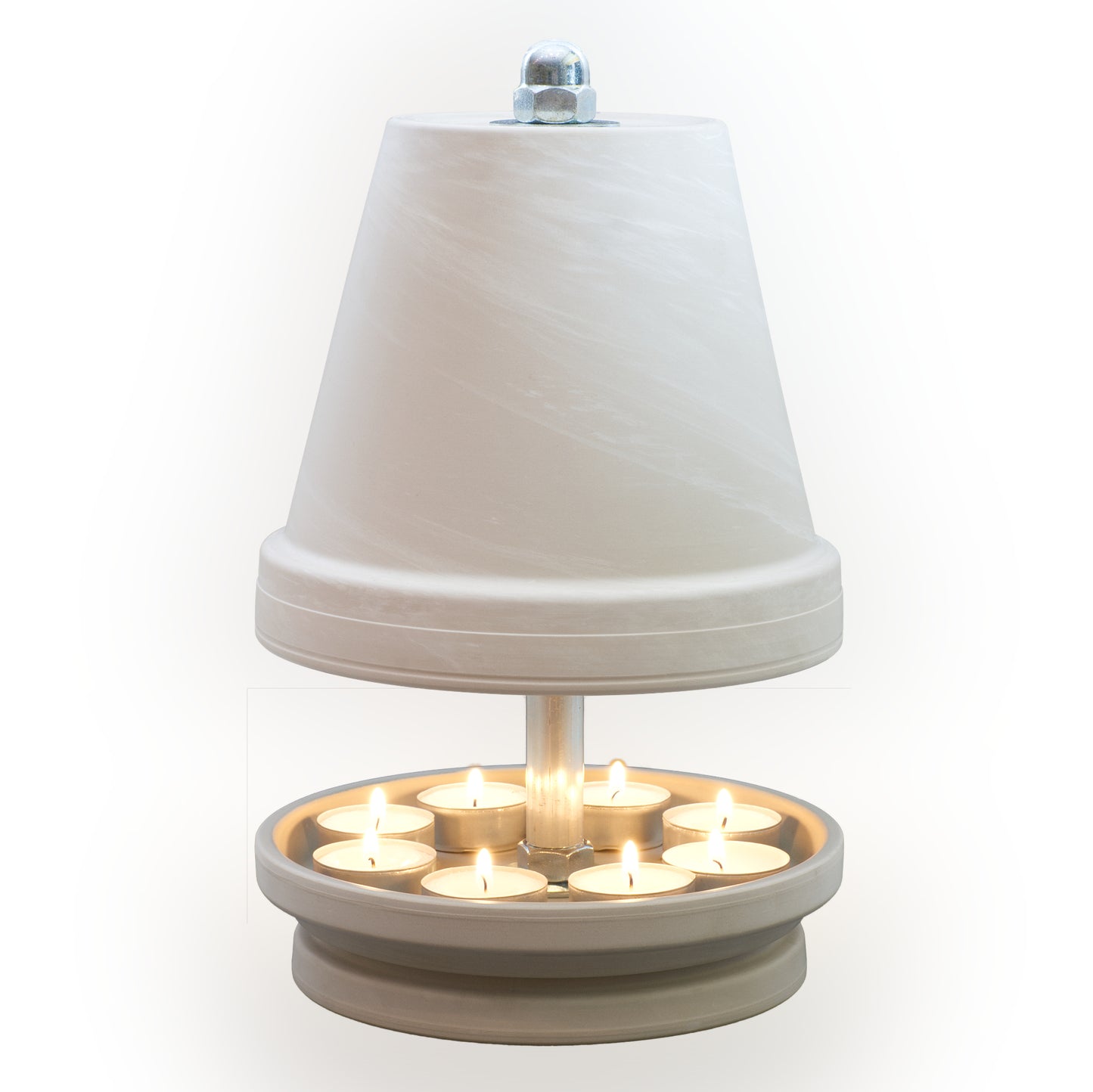 HP-TLO-NTS-White, Teelichtofen/Teelichtlampe, aus weißem Granit gefertigt, mit einer zarten Marmorierung! Im Komplett-Set GEWALTIG